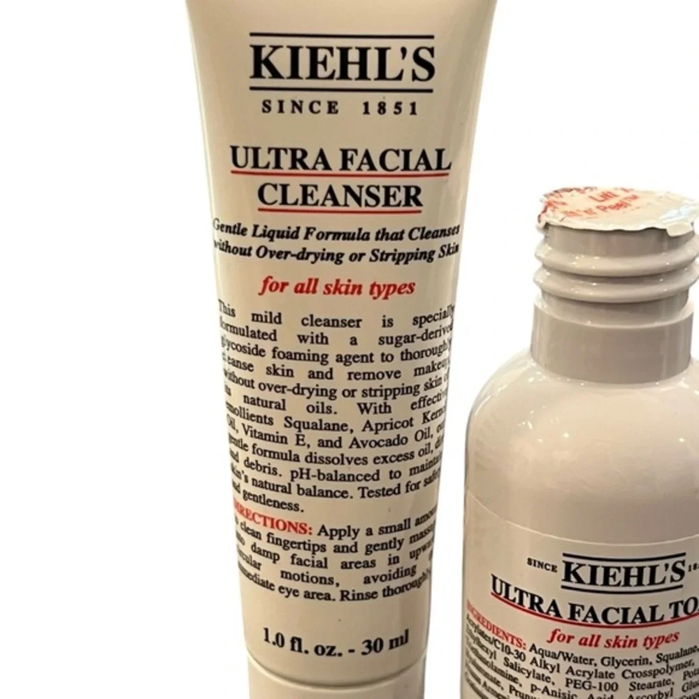 KIEHL'S 2‎ Pk Ultra Facial Toner 1.4 Oz And Cleanser 1 Oz Deluxe Travel Size Set